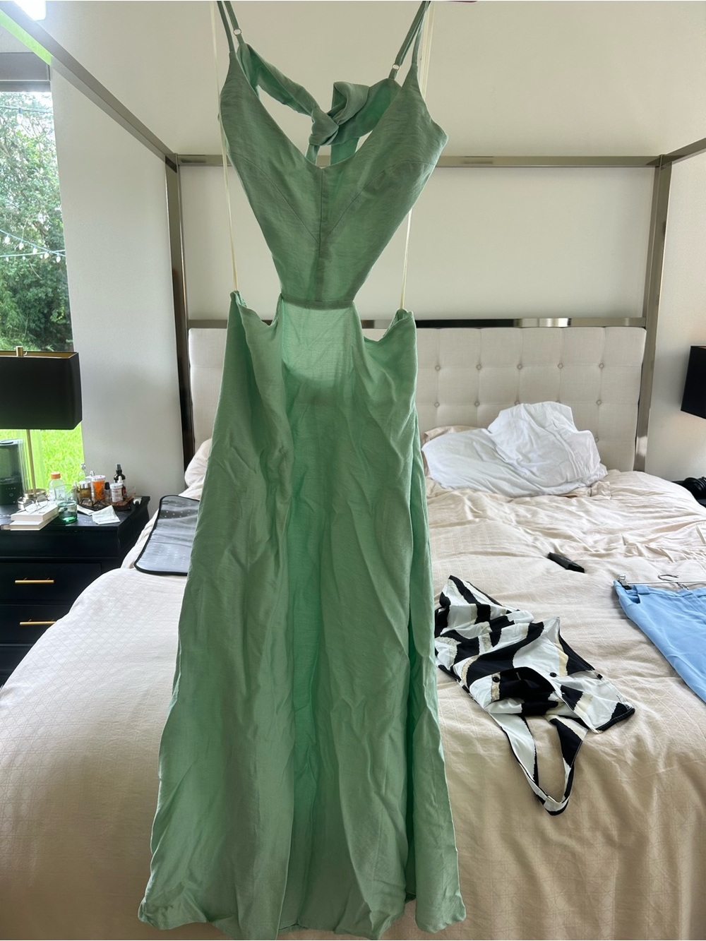 Amiani Sleeveless Mint Green Cutout Maxi Dress